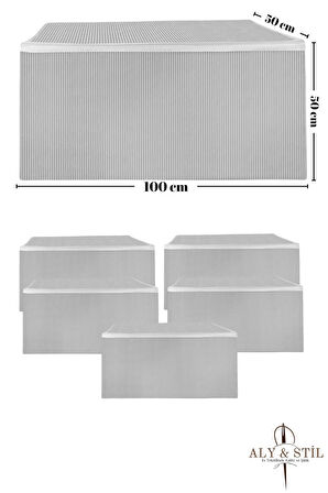 Antrasit Çizgili 5 Adet Yorgan Hurcu - 100x50x50 Cm | Ekstra Dayanıklı Yorgan Düzenleyici