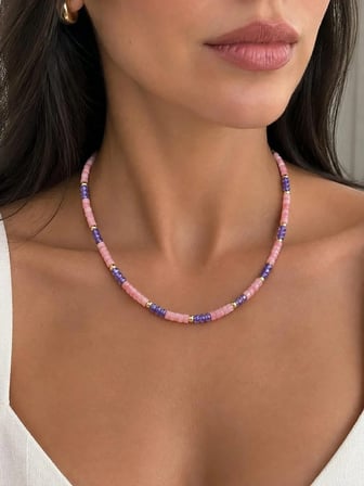 Ametist Minimal Kolye, Pembe Sedef ve Ametist Taş kolye, Zarif Pembe Kolye, Doğal Taş Kadın Kolye, Amestist Taş Kolye