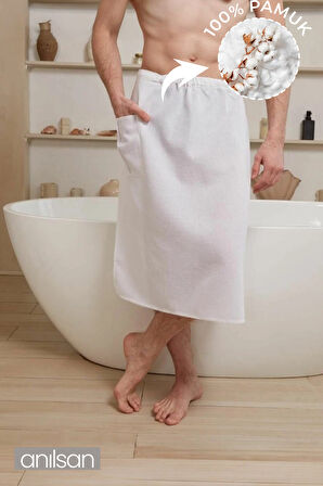 %100 Pamuk Spa & Hamam İçin Sauna Havlusu – Belden Lastikli Cırtcırtlı Cepli Etek Model