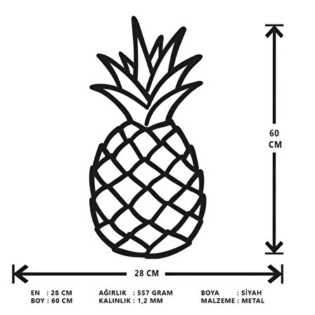 ANSAC METAL Ananas  Metal Duvar Tablosu 28x60cm Siyah