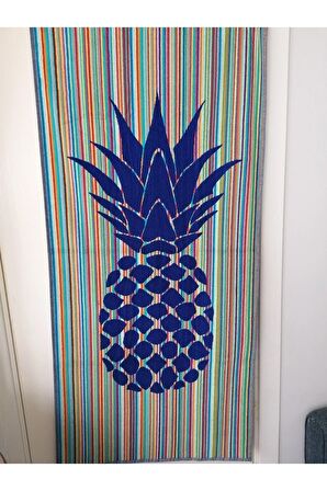 Plaj Havlusu Ve Banyo Havlusu 70x150 Ananas Mavili %100 Pamuk