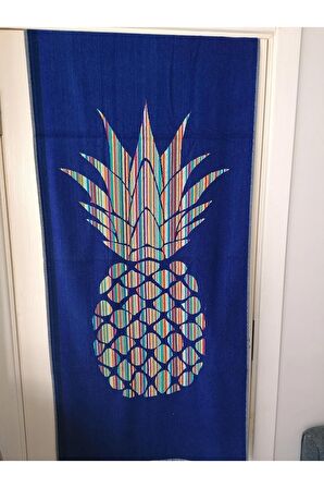 Plaj Havlusu Ve Banyo Havlusu 70x150 Ananas Mavili %100 Pamuk