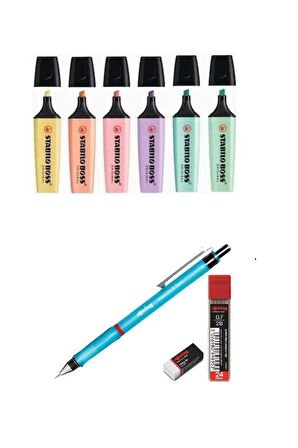 6 Adet Stabilo Boss Original Fosforlu Kalem + 1 Adet Rotring Mavi 0.7 Uçlu Kalem Seti Uç ve Silgi Hediye