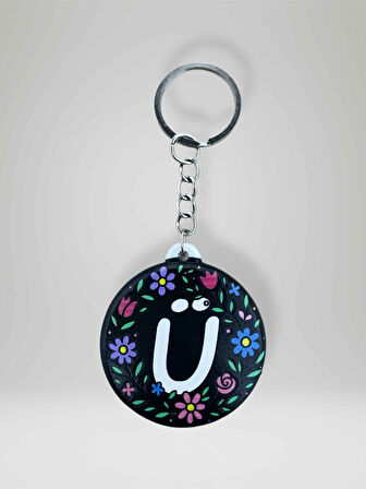 Ü HARF Kişiye Özel Harfli Çiçek Desenli Plastik Anahtarlık Şişe Açacağı  Hem Şık Hem Kullanışlı Hediye Seçeneği