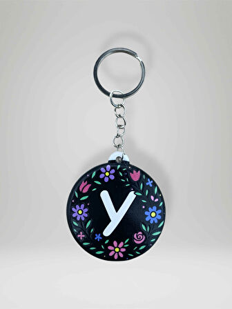 Y HARF Kişiye Özel Harfli Çiçek Desenli Plastik Anahtarlık Şişe Açacağı  Hem Şık Hem Kullanışlı Hediye Seçeneği