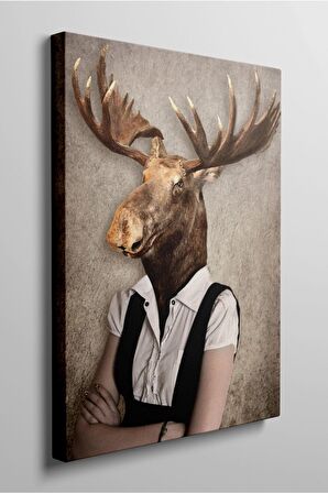 Geyik Temalı İnsan Kıyafetli Kavram Değişimi Soyut Yüksek Kaliteli Kanvas Tablo