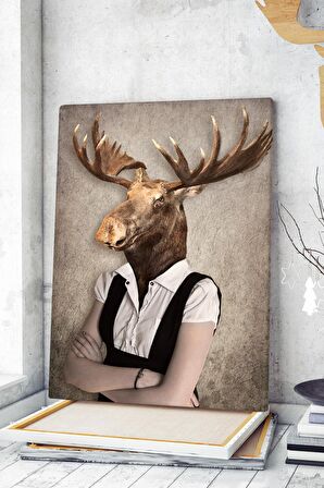 Geyik Temalı İnsan Kıyafetli Kavram Değişimi Soyut Yüksek Kaliteli Kanvas Tablo