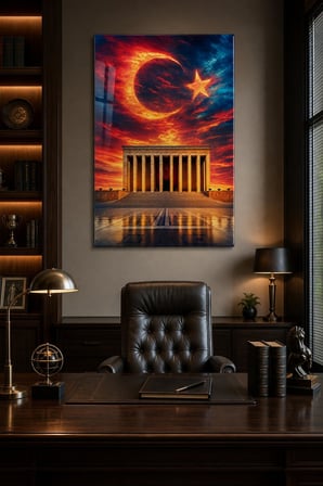 Anıtkabir Türk Bayrağı Baskılı Cam Tablo – UV Baskı Dekoratif Duvar Tablosu