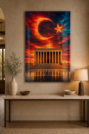 Anıtkabir Türk Bayrağı Baskılı Cam Tablo – UV Baskı Dekoratif Duvar Tablosu