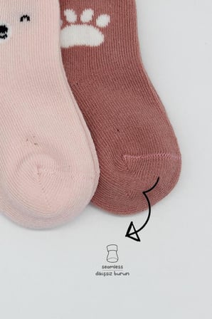 NessiWorld Bear Penye Soket Çorap 2'Li BS10116 Pembe(ADET FİYATIDIR)