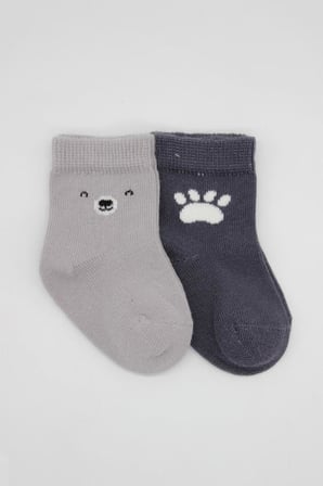 NessiWorld Bear Penye Soket Çorap 2'Li BS10116 Gri