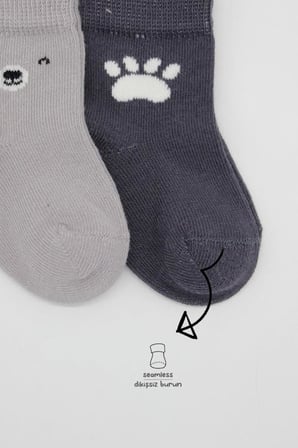 NessiWorld Bear Penye Soket Çorap 2'Li BS10116 Gri