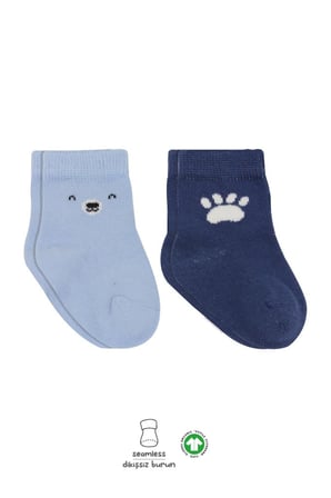 2'Li Bear Penye Soket Çorap 10116 Mavi