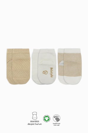 NessiWorld Puanlı Kaymaz Penye Soket Çorap 3'Lü BS10108 Bej