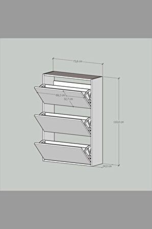 3 Kapaklı Kayar Raflı Ayakkabılık Ceviz