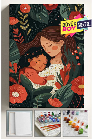 Sayılarla Boyama Seti Numaralı Tuval Fırça Boya Dahil Kasnaklı Set 50x70 Cm - ANNE KIZ SEVGİSİ