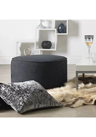 Mora Modern Antrasit Yuvarlak Puf Bench Oturma Odası Yer Oturağı Koridor Minderi