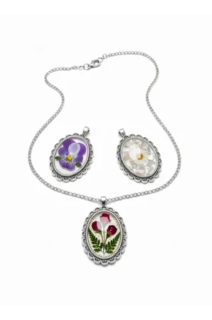 Antik Gümüş Oval Kolye Aparatı Zincirli 3,5x4,5 cm Epoksi Takı Yapımı