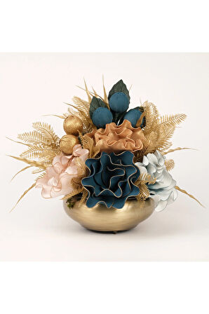 Yapay Çiçekli Antik Yassı Vazo No:20