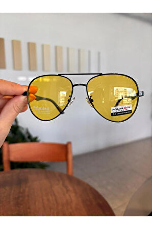 Antifar Polarize Sarı Camlı Siyah Damla Model Güneş Gözlüğü Unisex Kadın erkek Gözlük