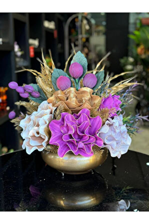 Yapay Çiçek Aranjmalı Antik Yassı Vazo No:10