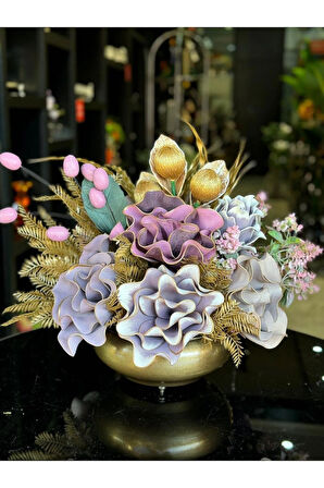 Yapay Çiçek Aranjmalı Antik Yassı Vazo No:8