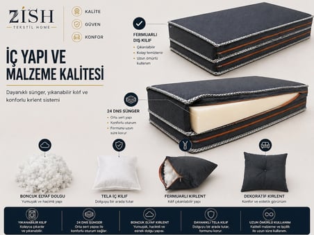 antrasit Keten Kumaş Süngerli 173x130 Gölgelikli 130x45x8 cm 2 Kişilik Salıncak Minderi