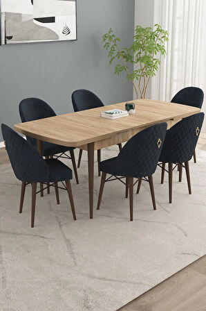 Arya Meşe Desen 80x132 MDF Açılabilir Mutfak Masası Takımı 6  Sandalye