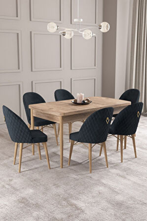 Calvin Atlantik 80x132 Açılabilir Mdf Masa Yemek Odası Takımı, Mutfak Takımı 6 Adet Sandalye