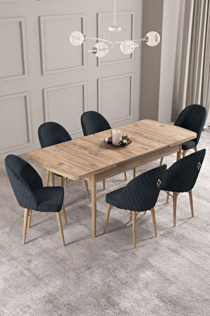 Calvin Atlantik 80x132 Açılabilir Mdf Masa Yemek Odası Takımı, Mutfak Takımı 6 Adet Sandalye