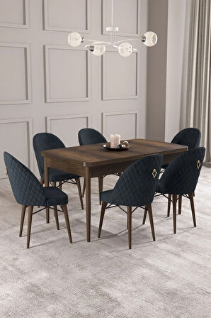 Calvin Barok Desen 80x132 MDF Açılabilir Mutfak Masası Takımı 6  Sandalye