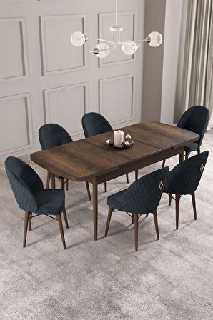 Calvin Barok Desen 80x132 MDF Açılabilir Mutfak Masası Takımı 6  Sandalye