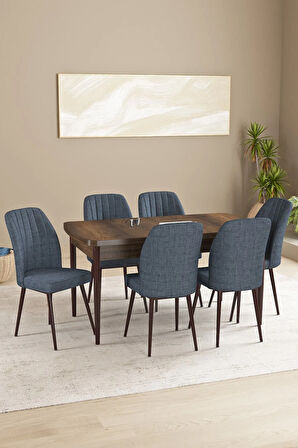 Daisy Barok Desen 80x132 Açılabilir MDF Mutfak Masa Takımı 6 Sandalye