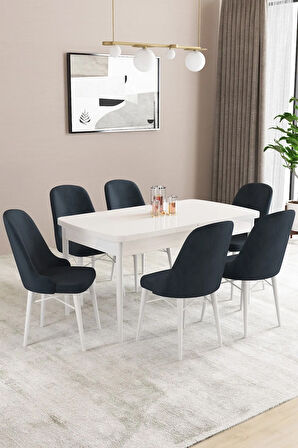 Fonza Beyaz 80x132 MDF Açılabilir Mutfak Masası Takımı 6  Sandalye