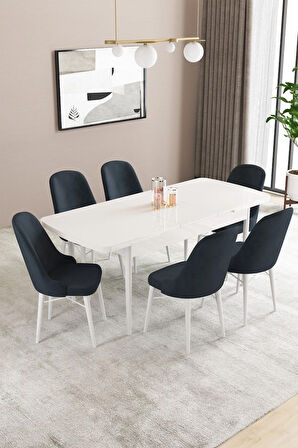 Fonza Beyaz 80x132 MDF Açılabilir Mutfak Masası Takımı 6  Sandalye
