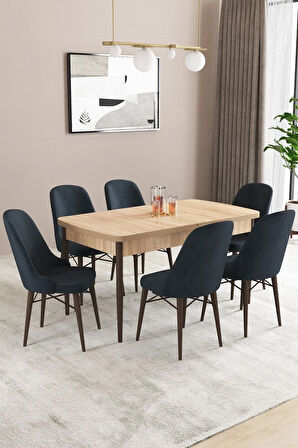 Fonza Meşe Desen 80x132 MDF Açılabilir Mutfak Masası Takımı 6  Sandalye