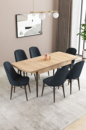 Fonza Meşe Desen 80x132 MDF Açılabilir Mutfak Masası Takımı 6  Sandalye