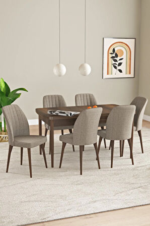 Ikon Meşe Desen 80x132 MDF Açılabilir Mutfak Masası Takımı 6  Sandalye