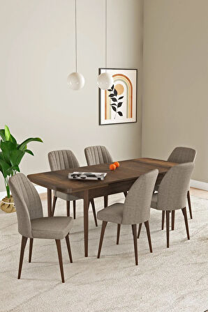 Ikon Meşe Desen 80x132 MDF Açılabilir Mutfak Masası Takımı 6  Sandalye