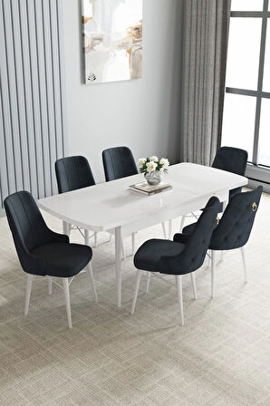 Jusie Beyaz 80x132 Açılabilir Mutfak Masası Takımı 6  Sandalye