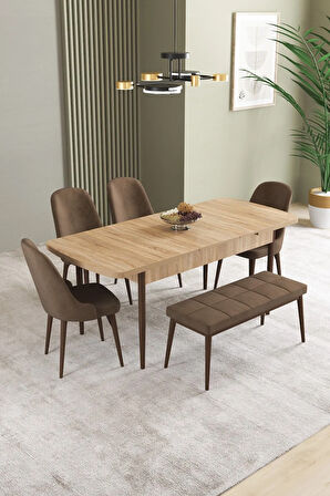 Jusie Meşe Desen 80x132 Açılabilir Mutfak Masası Takımı 6  Sandalye