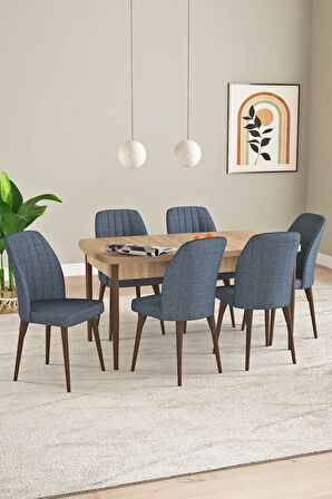 Laris Meşe Desen 80 X 132 Açılabilir MDF Mutfak Masa Takımı 6 Sandalye