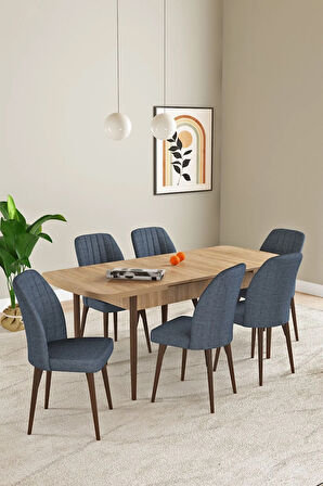 Laris Meşe Desen 80 X 132 Açılabilir MDF Mutfak Masa Takımı 6 Sandalye