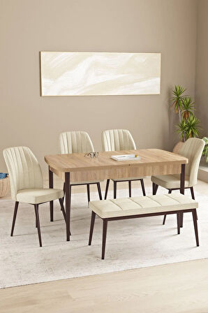 Lima Siyah Mermer Desen 80x132 MDF Açılabilir Yemek Masası Takımı 6  Sandalye