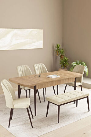 Lima Siyah Mermer Desen 80x132 MDF Açılabilir Yemek Masası Takımı 6  Sandalye