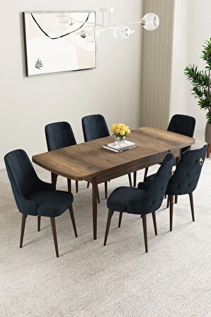 Mabel Barok Desen 80x132 MDF Açılabilir Mutfak Masası Takımı 6  Sandalye