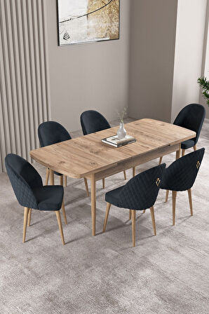 Milas Atlantik Çam 80x132 Açılabilir Mdf Masa Yemek Odası Takımı, Mutfak Takımı 6 Adet Sandalye
