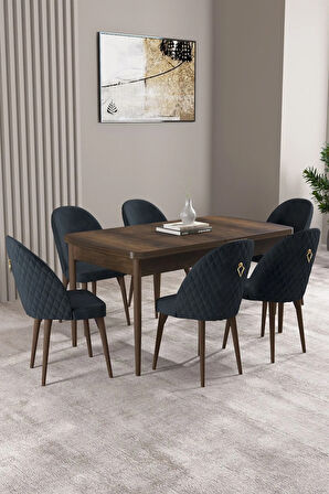 Milas Barok Desen 80x132 MDF Açılabilir Mutfak Masası Takımı 6  Sandalye