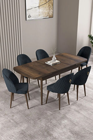 Milas Barok Desen 80x132 MDF Açılabilir Mutfak Masası Takımı 6  Sandalye