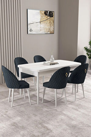 Milas Beyaz 80x132 MDF Açılabilir Yemek Masası Takımı 6  Sandalye